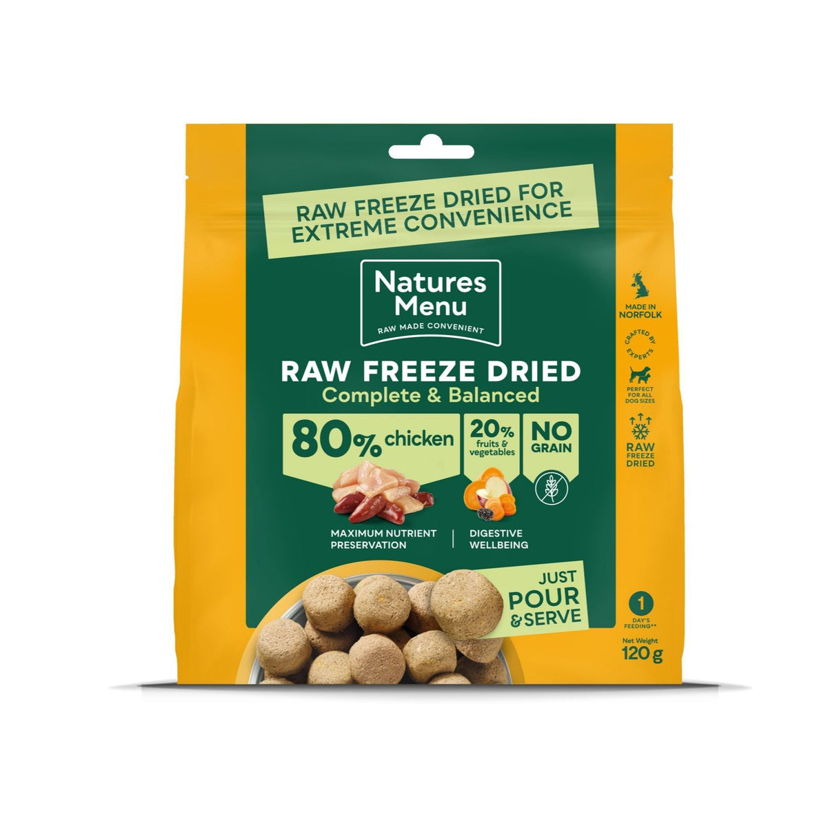 Natures Menu Dog - Complete & Balanced 80/20 Freeze Dried Chicken 120g