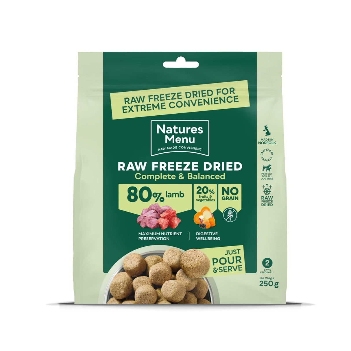 Natures Menu Dog - Complete & Balanced 80/20 Freeze Dried Lamb 250g