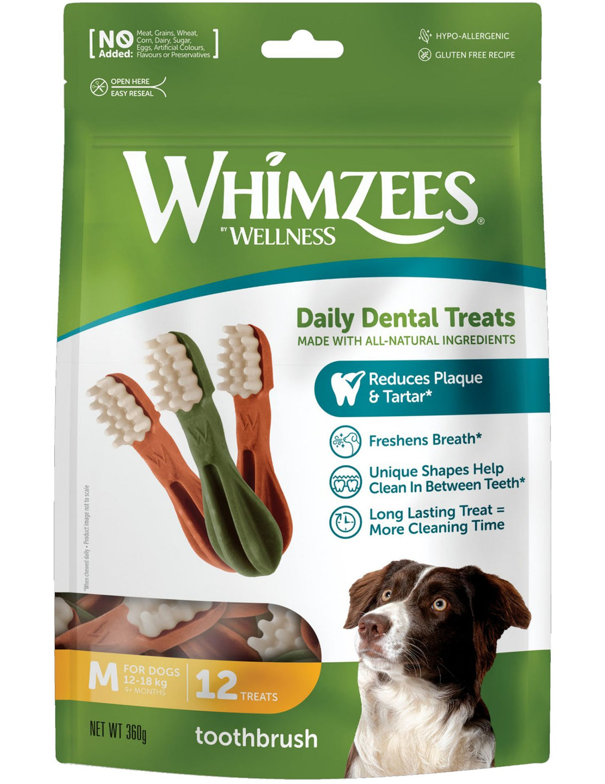 Whimzees Daily Dental Toothbrush for Medium Dogs 12 Pack