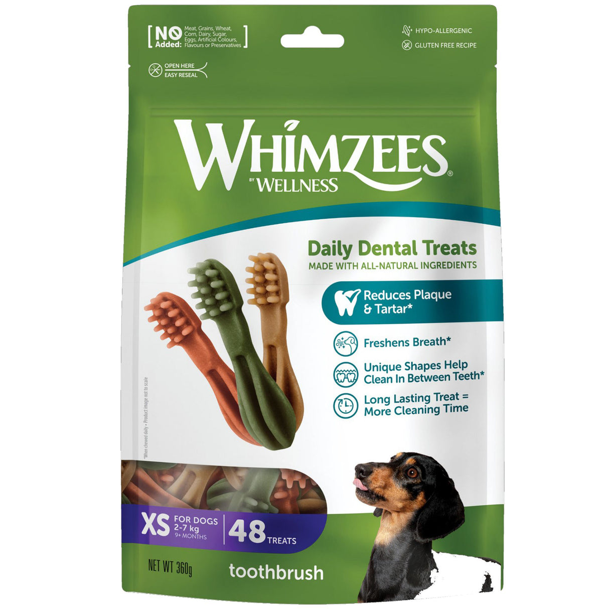 Whimzees Daily Dental Toothbrush for Extra Small Dogs 48pk