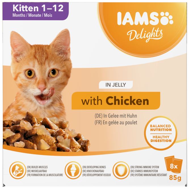 Iams Delights Wet Kitten Food Chicken In Jelly 8x85g