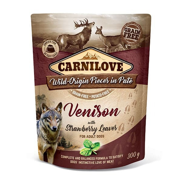 Carnilove Dog - Adult Pouch Venison With Strawberry Leaves In Pate 300g