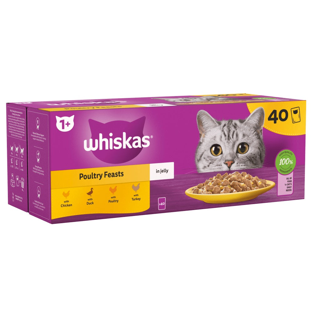 Whiskas Poultry Feasts in Jelly 1+ Adult Wet Cat Food Pouches 40x85g