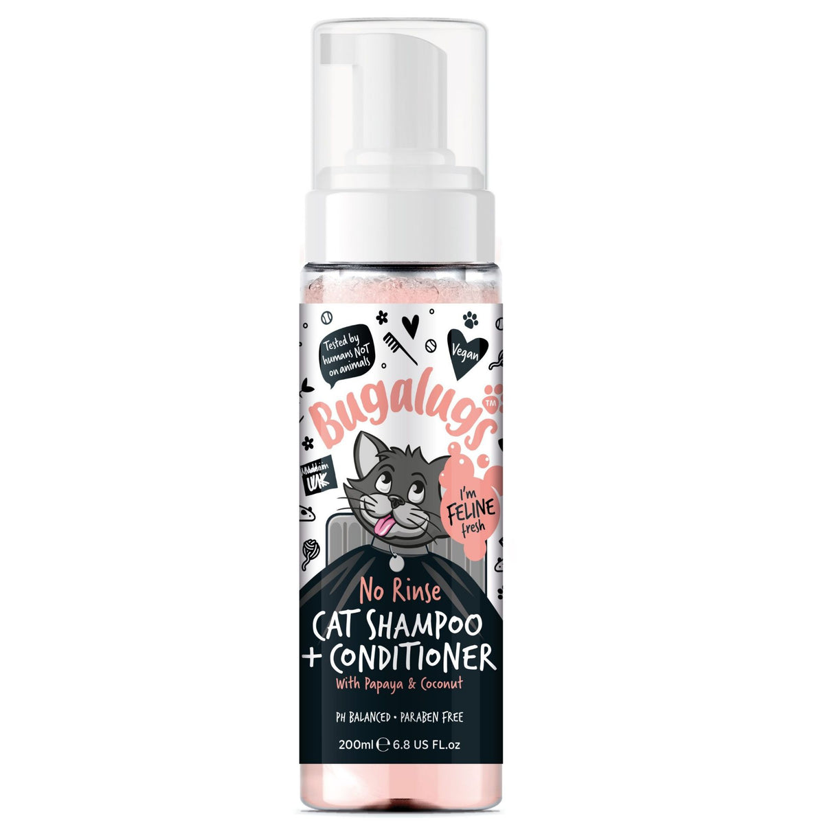 Bugalugs No Rinse Cat Shampoo & Conditioner with Papaya & Coconut 200ml