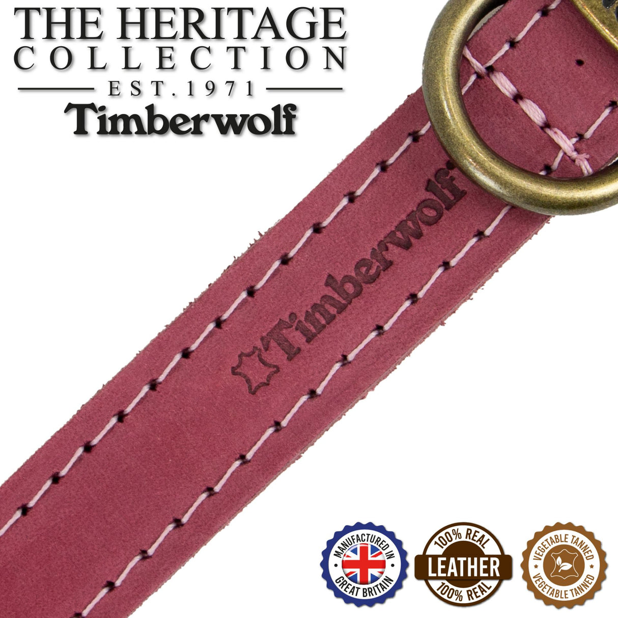 Ancol Timberwolf Leather Collar Raspberry 39-48cm Size 5