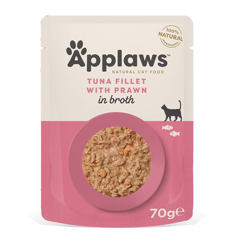 Applaws Cat - Broth Pouches Tuna Fillet With Pacific Prawn 12x70g