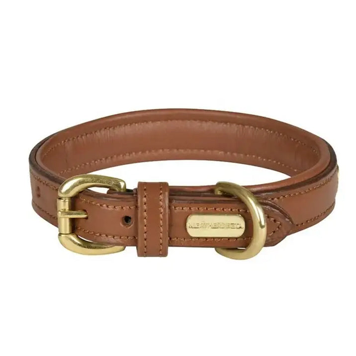 Weatherbeeta Padded Leather Dog Collar Tan Medium 35-44cm