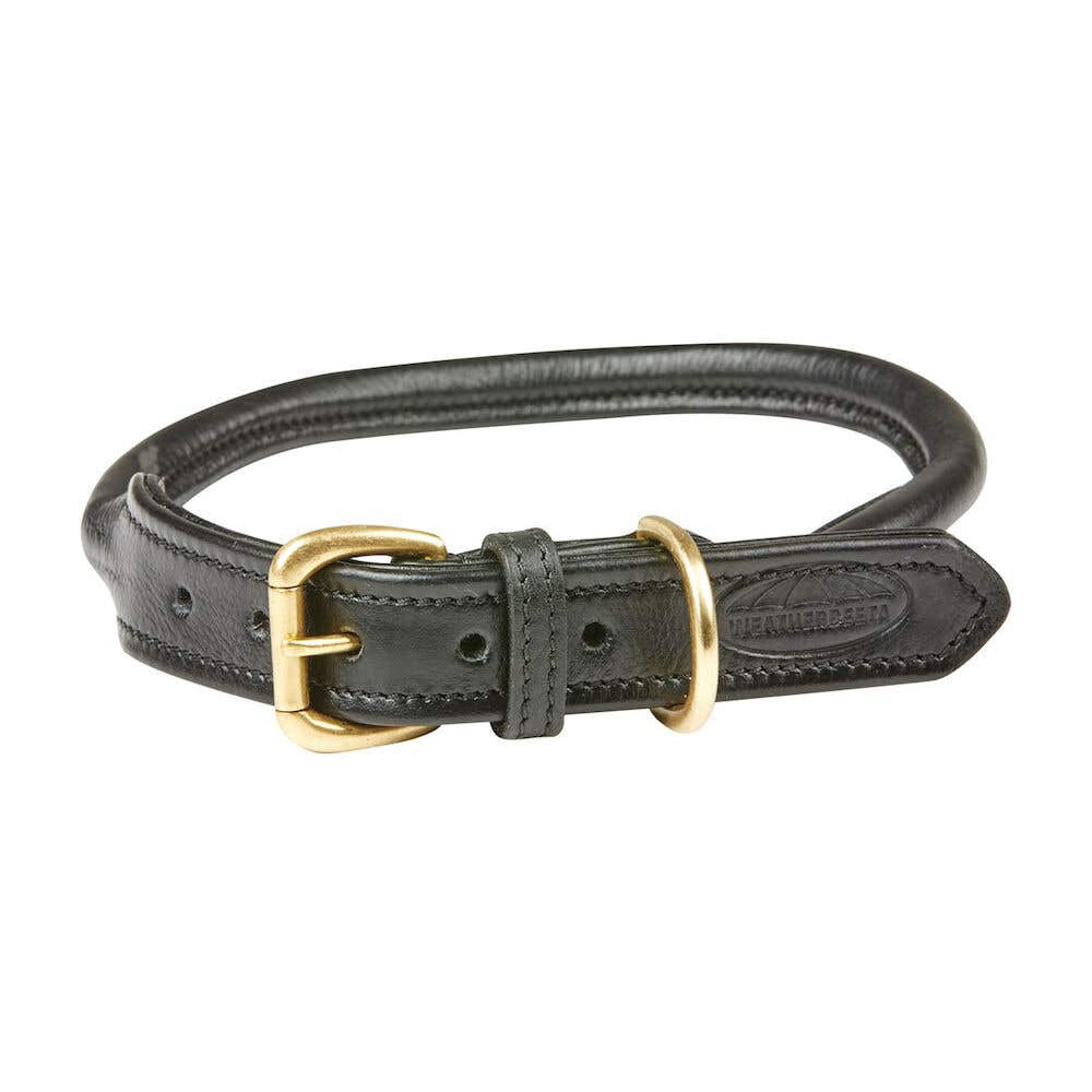 Weatherbeeta Rolled Leather Dog Collar Black Small 25-33cm