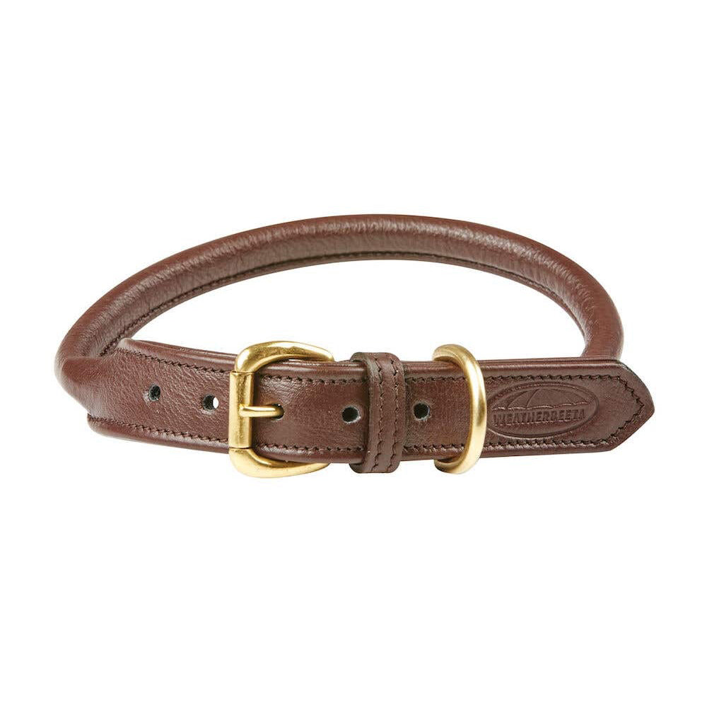 Weatherbeeta Rolled Leather Dog Collar Brown XLarge 51-59cm