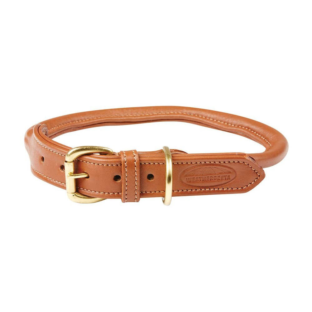 Weatherbeeta Rolled Leather Dog Collar Tan XSmall 21-27cm