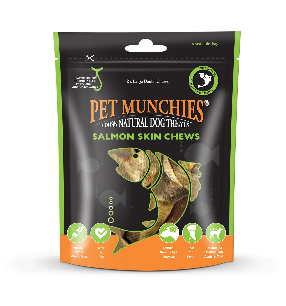 Pet Munchies Dog Treats- Large Salmon Skin Chews 125g