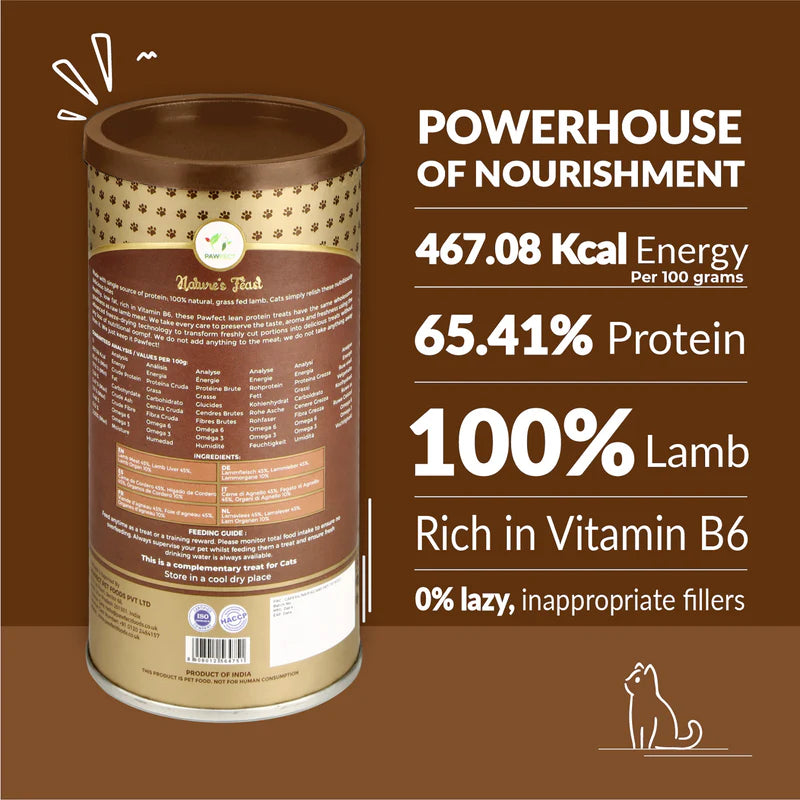 Pawfect Nature's Feast Freeze Dried Cat Treats Lamb Meat 50g