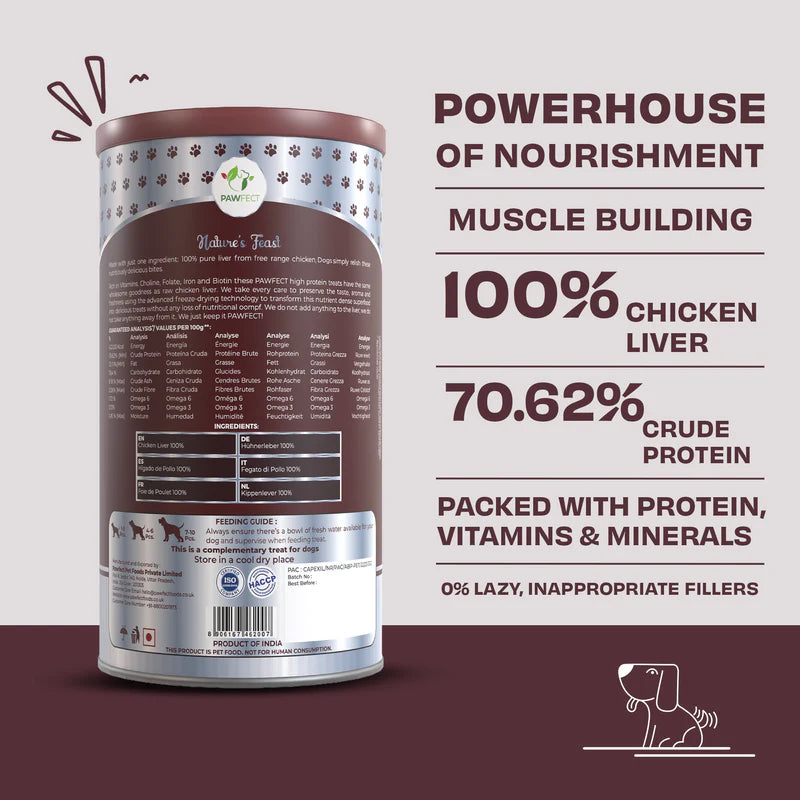 Pawfect Nature's Feast Freeze Dried Dog Treats Chicken Liver 200g