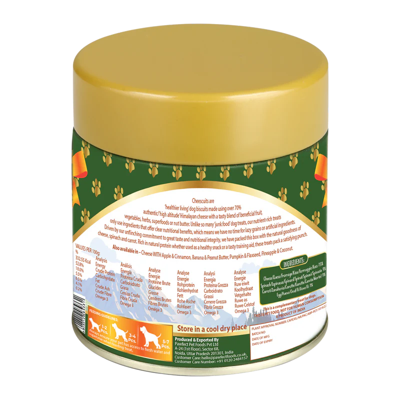 Pawfect Cheesy Dog Biscuits Spinach & Carrot Cheesecuits 100g