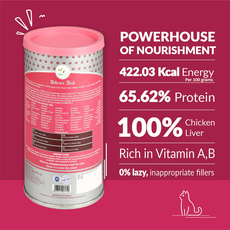 Pawfect Nature's Feast Freeze Dried Cat Treats Chicken Liver 50g