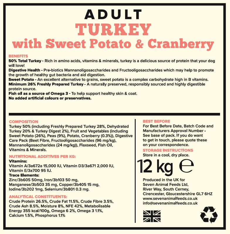 Seven Dog - Adult Turkey with Sweet Potato & Cranberry Grain Free 12kg