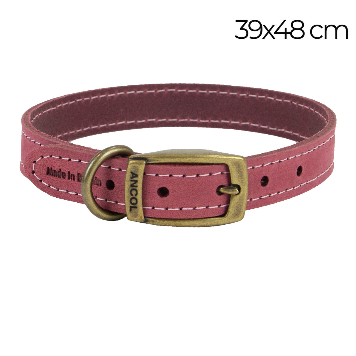 Ancol Timberwolf Leather Collar Raspberry 39-48cm Size 5