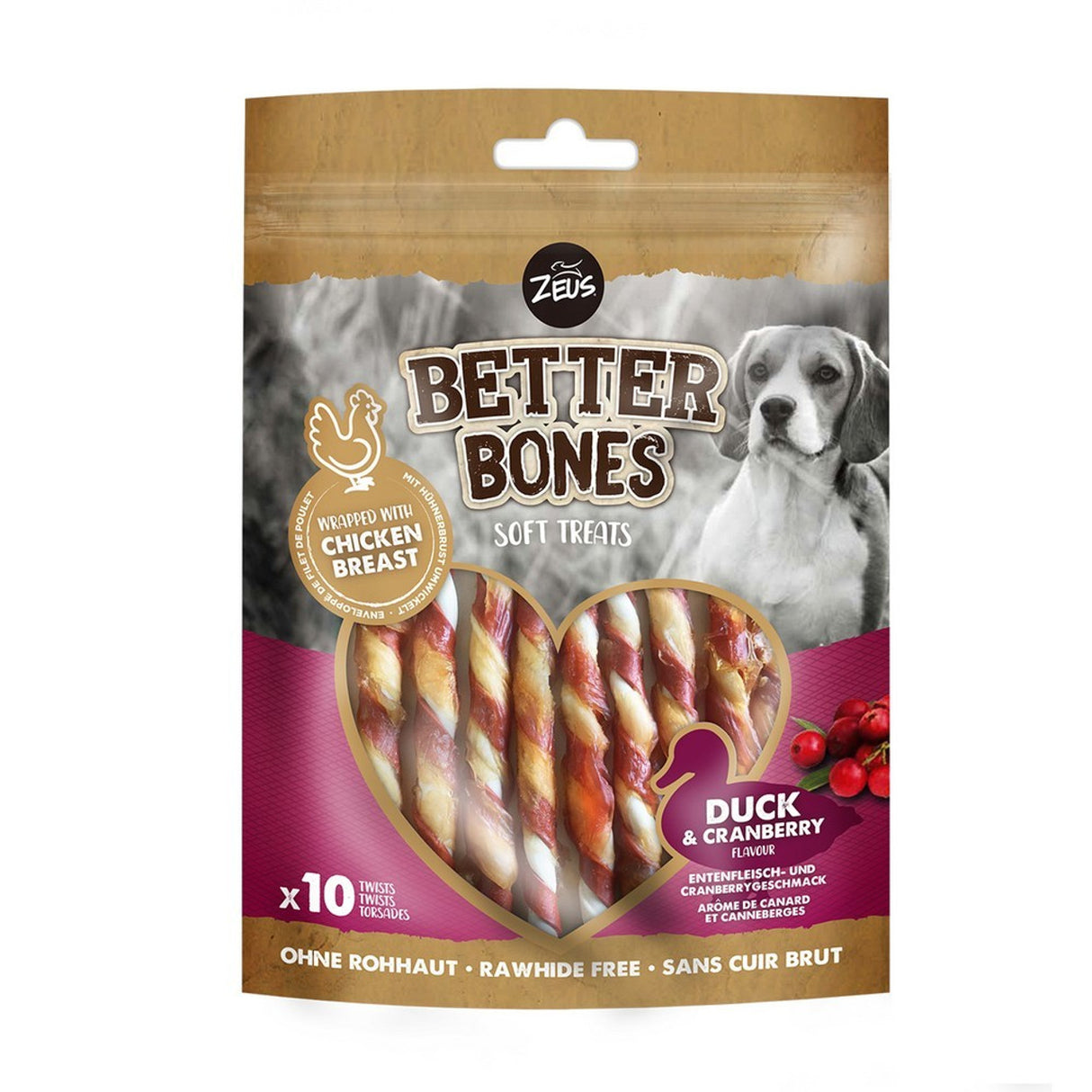 Zeus Better Bones Duck & Cranberry Wrapped Twists x10