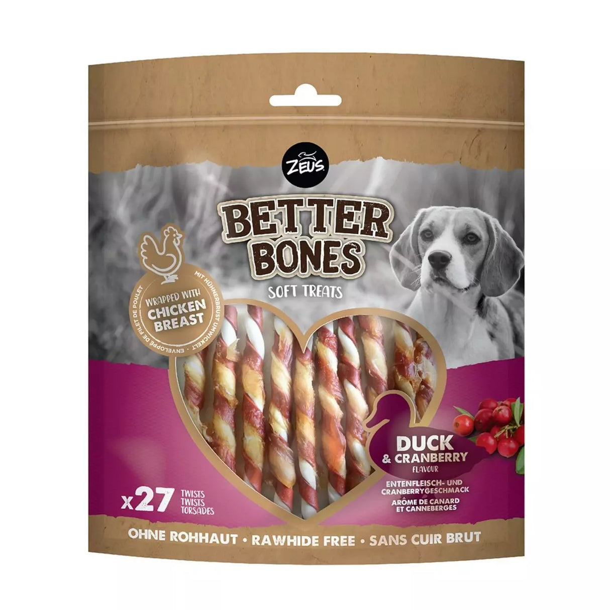 Zeus Better Bones Duck & Cranberry Wrapped Twist X27