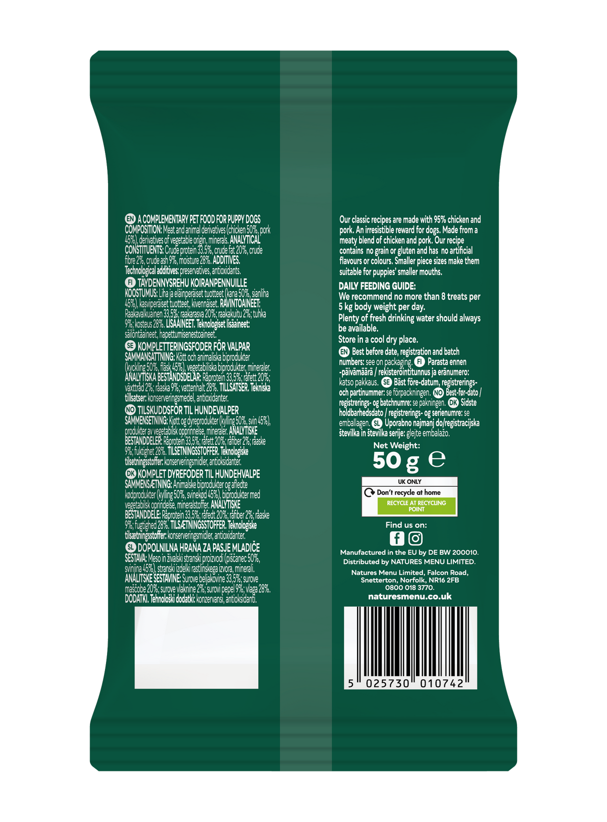 Natures Menu Dog - Meaty Treats Puppy Chicken & Pork 50g