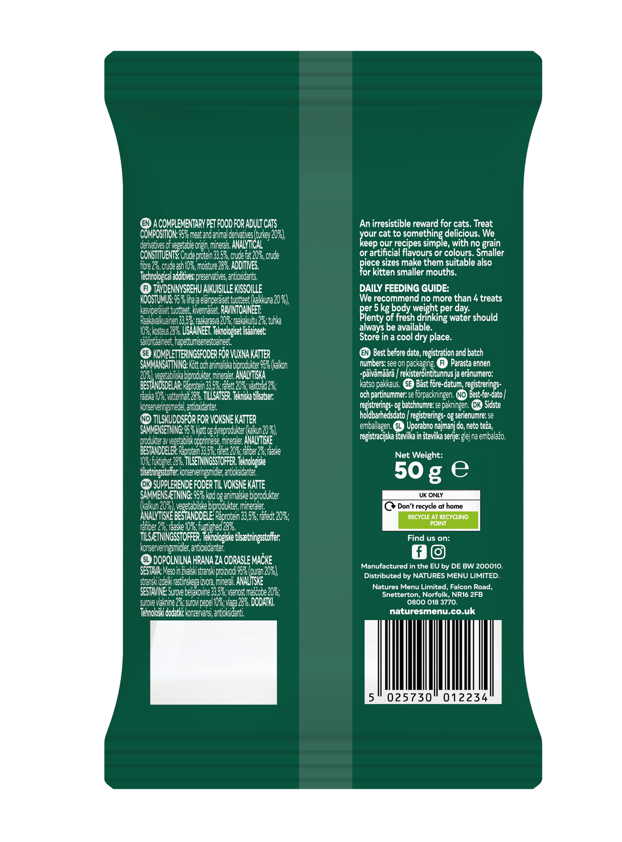 Natures Menu Cat - Meaty Treats Turkey 50g