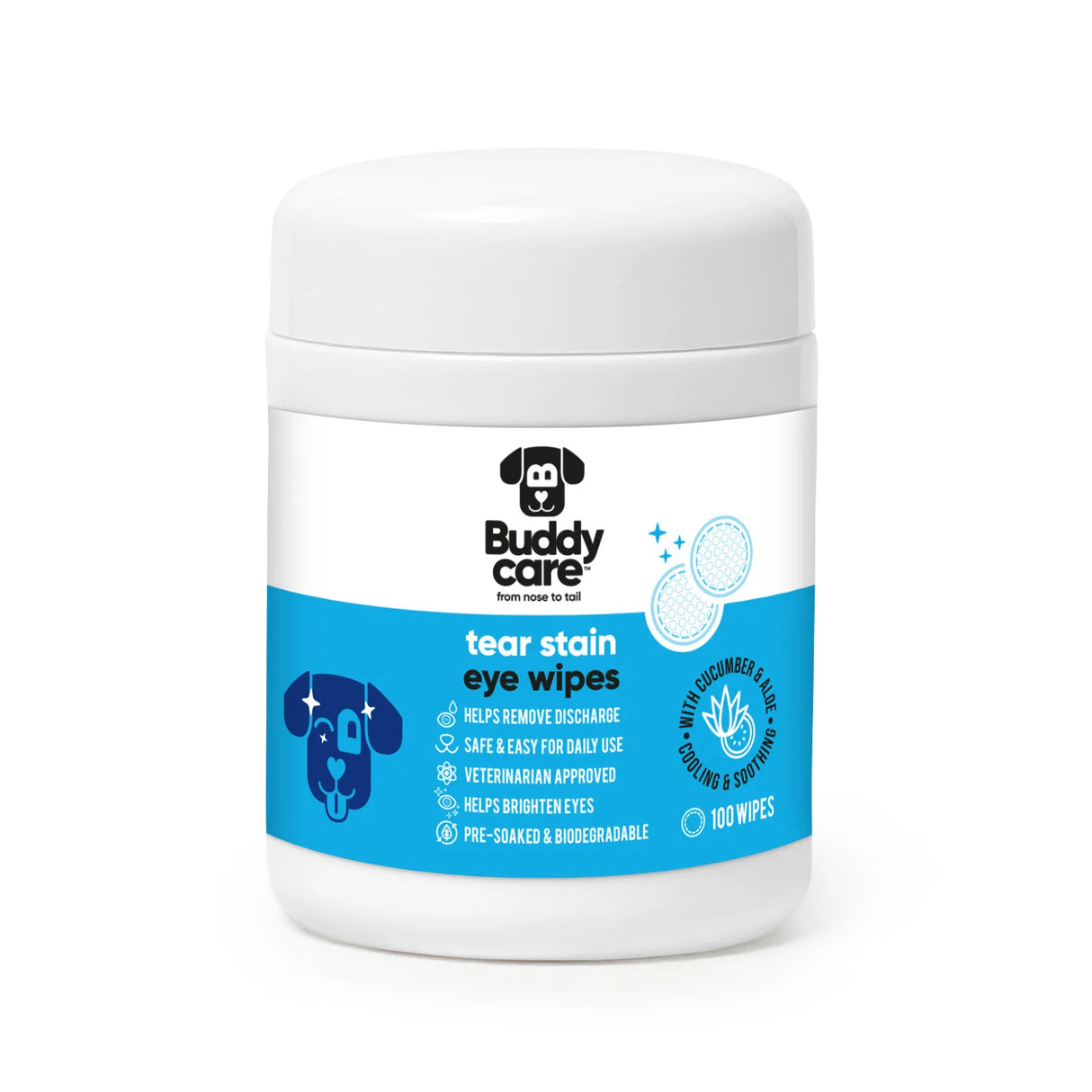 Buddy Care Dog Tear Stain Eye Wipes 100 Pack