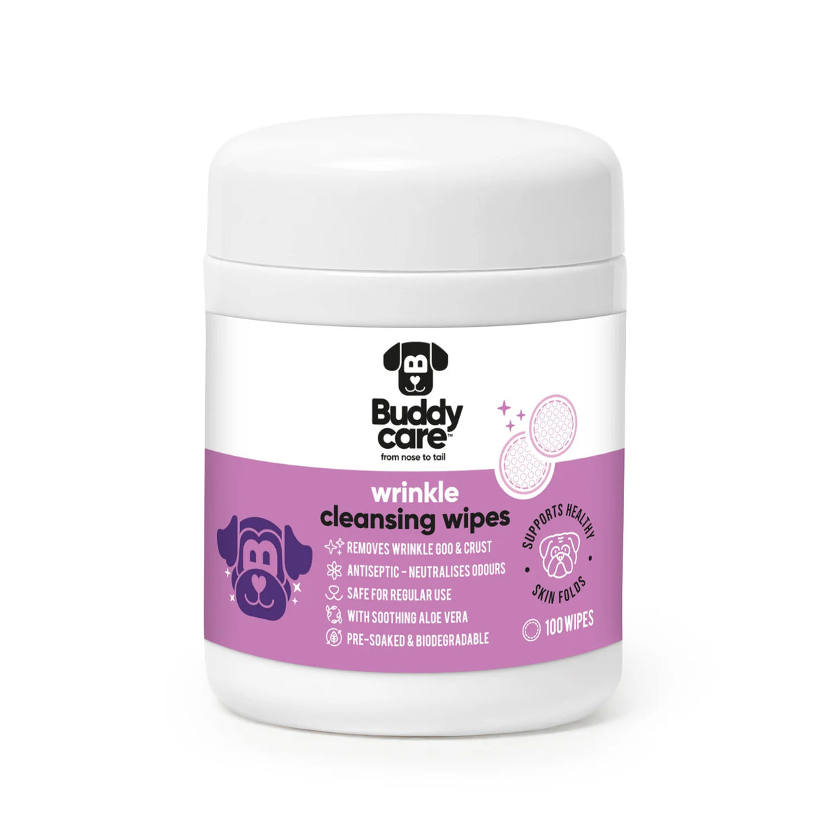 Buddy Care Dog Wrinkle Wipes 100 Pack