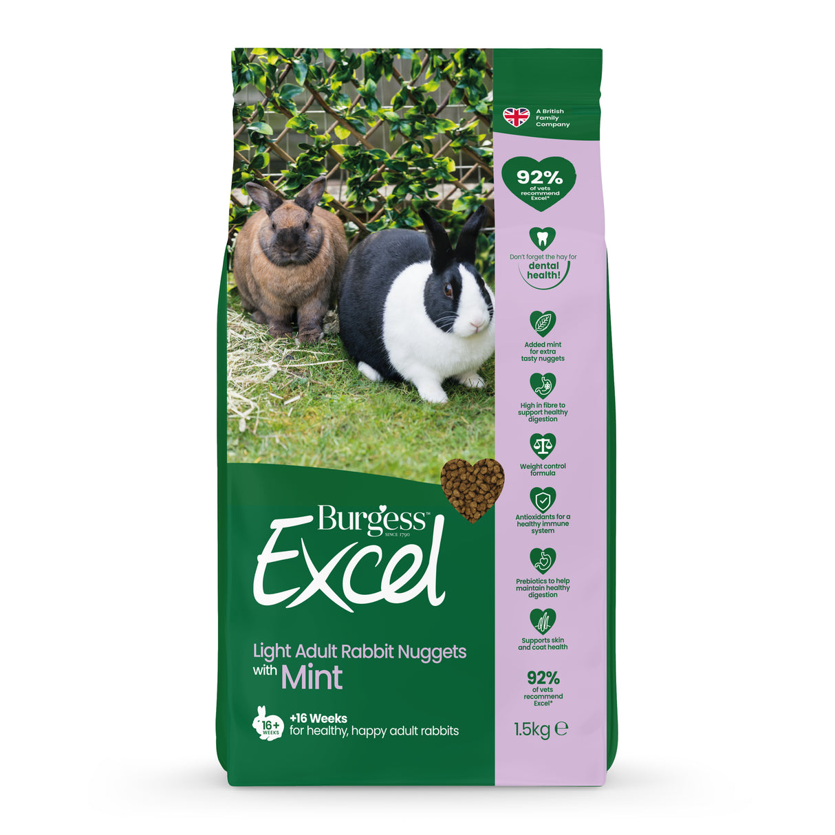 Burgess Rabbit - Excel Light Adult Nuggets With Mint 1.5kg