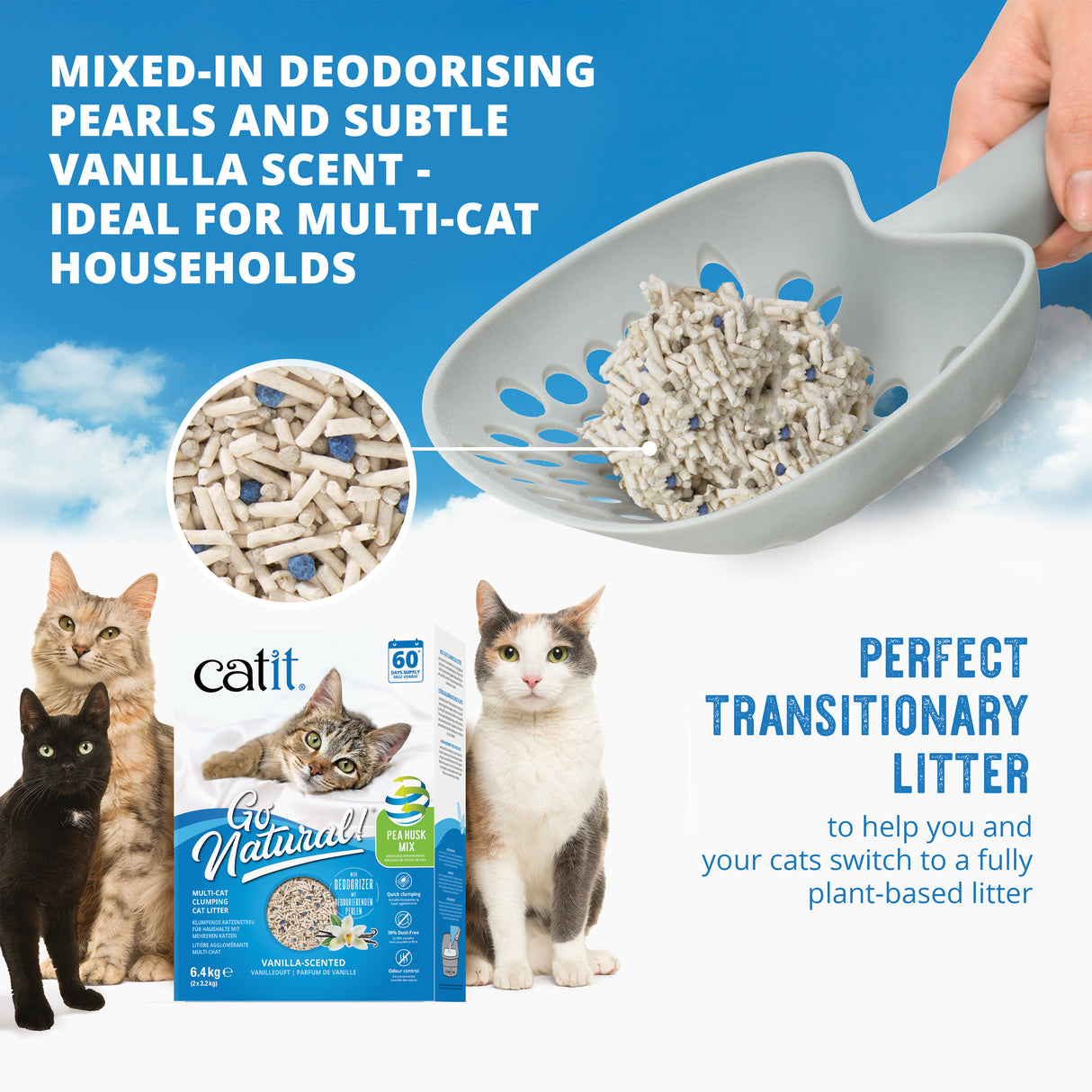 Catit Go Natural Pea Husk Mix Multi-Cat Clumping Vanilla Scented Cat Litter 6.4kg