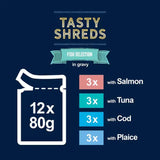 Felix Tasty Shreds Fish Selection in Gravy Wet Cat Food 12x80g