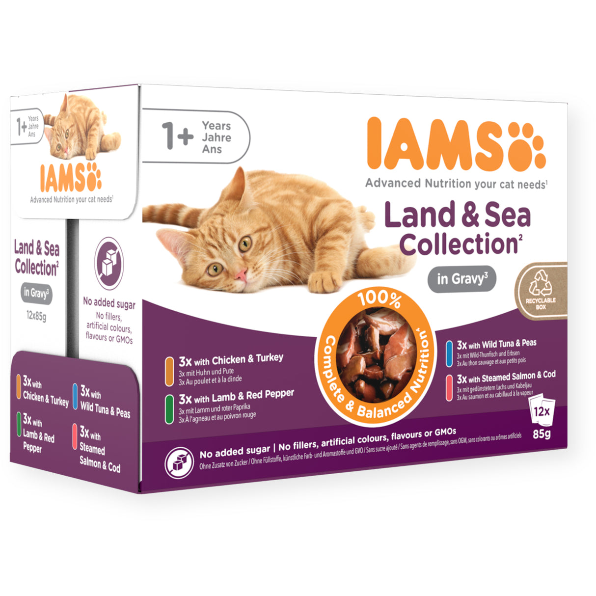 Iams Delights Wet Adult Cat Food Land & Sea In Gravy 8x85g