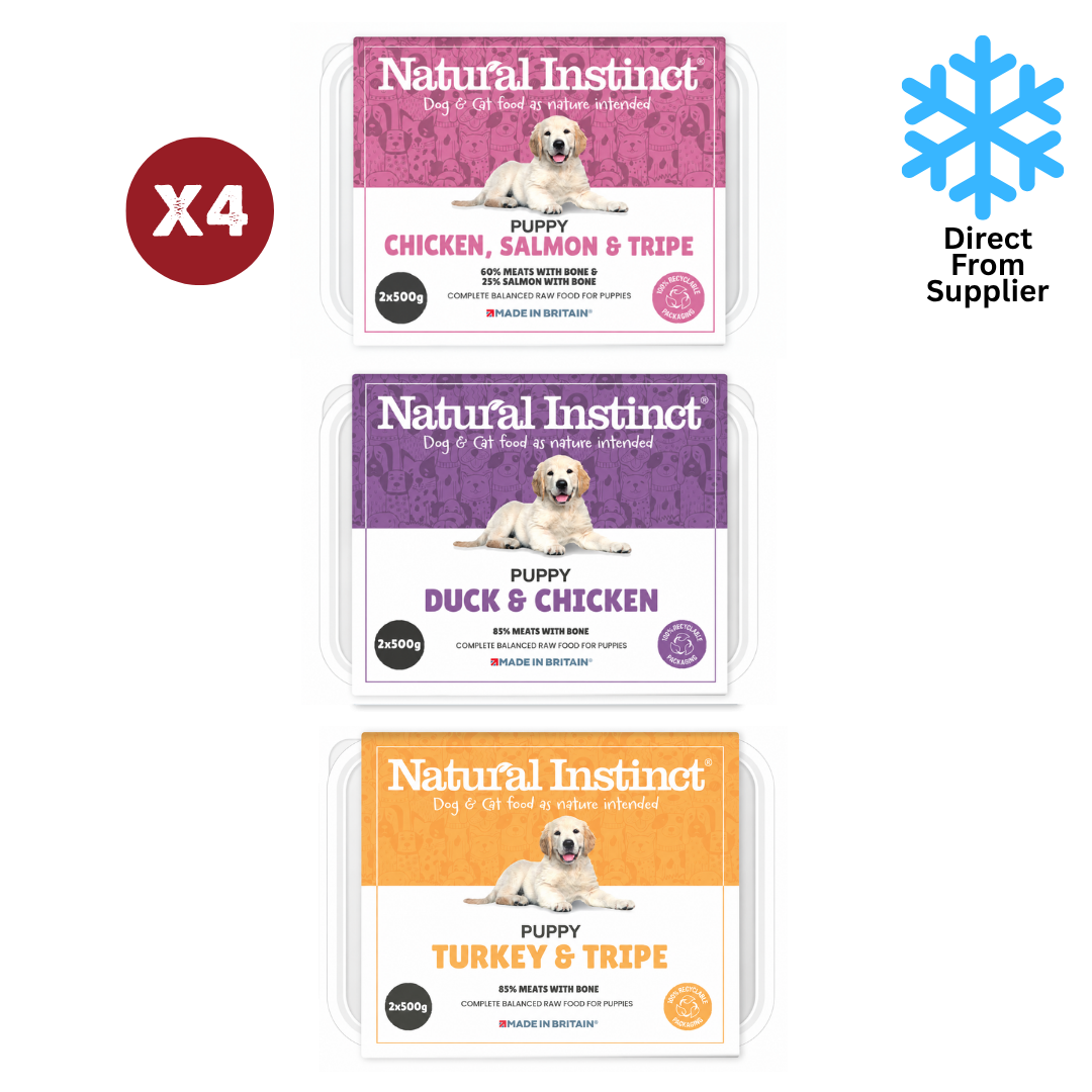 Natural Instinct Puppy Bundle (Chicken, Salmon and Tripe, Duck & Chicken, Turkey & Tripe) 12x 2x500g