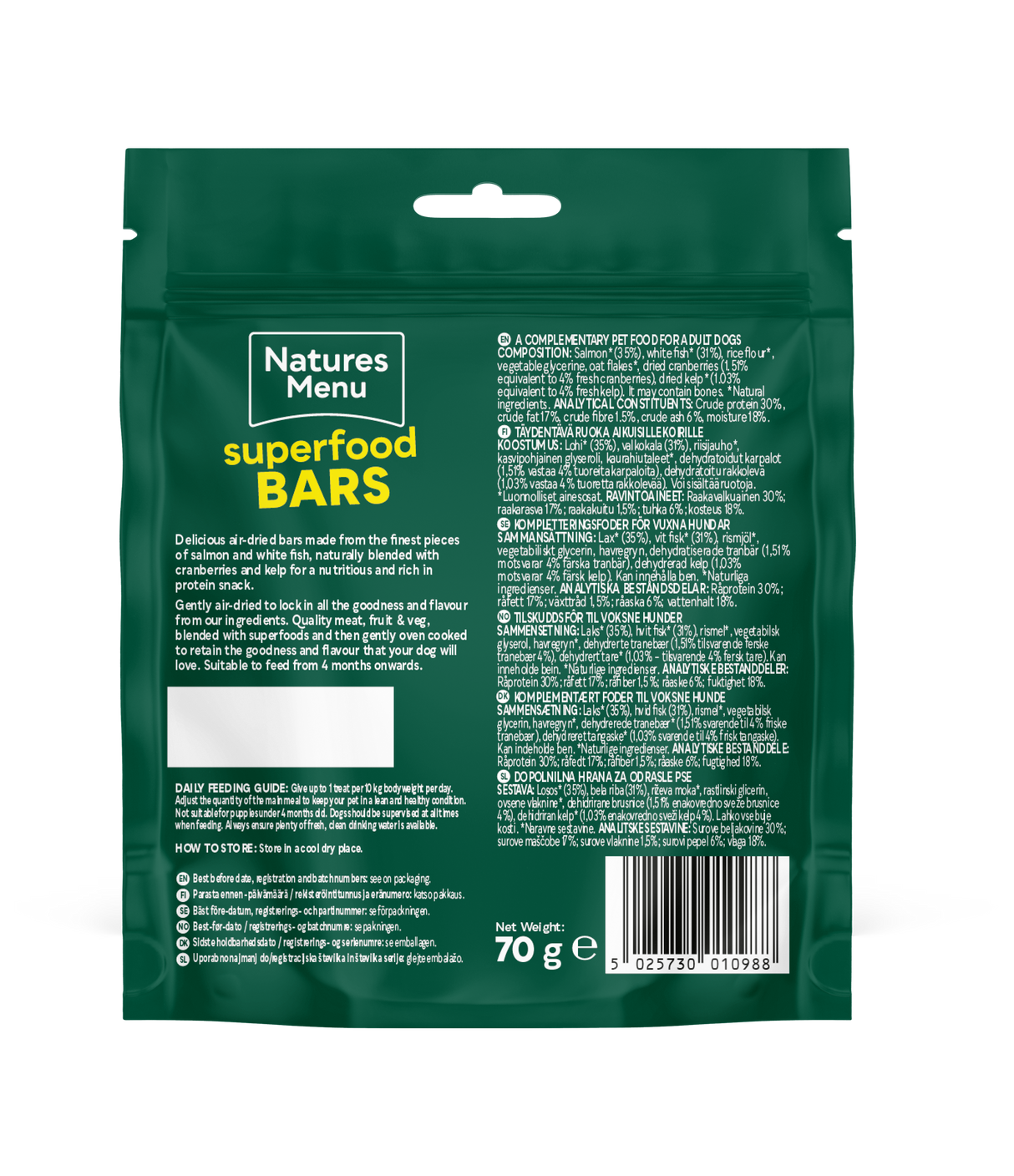 Natures Menu Dog - Superfood Bars Salmon & White Fish with Cranberries & Kelp 70g