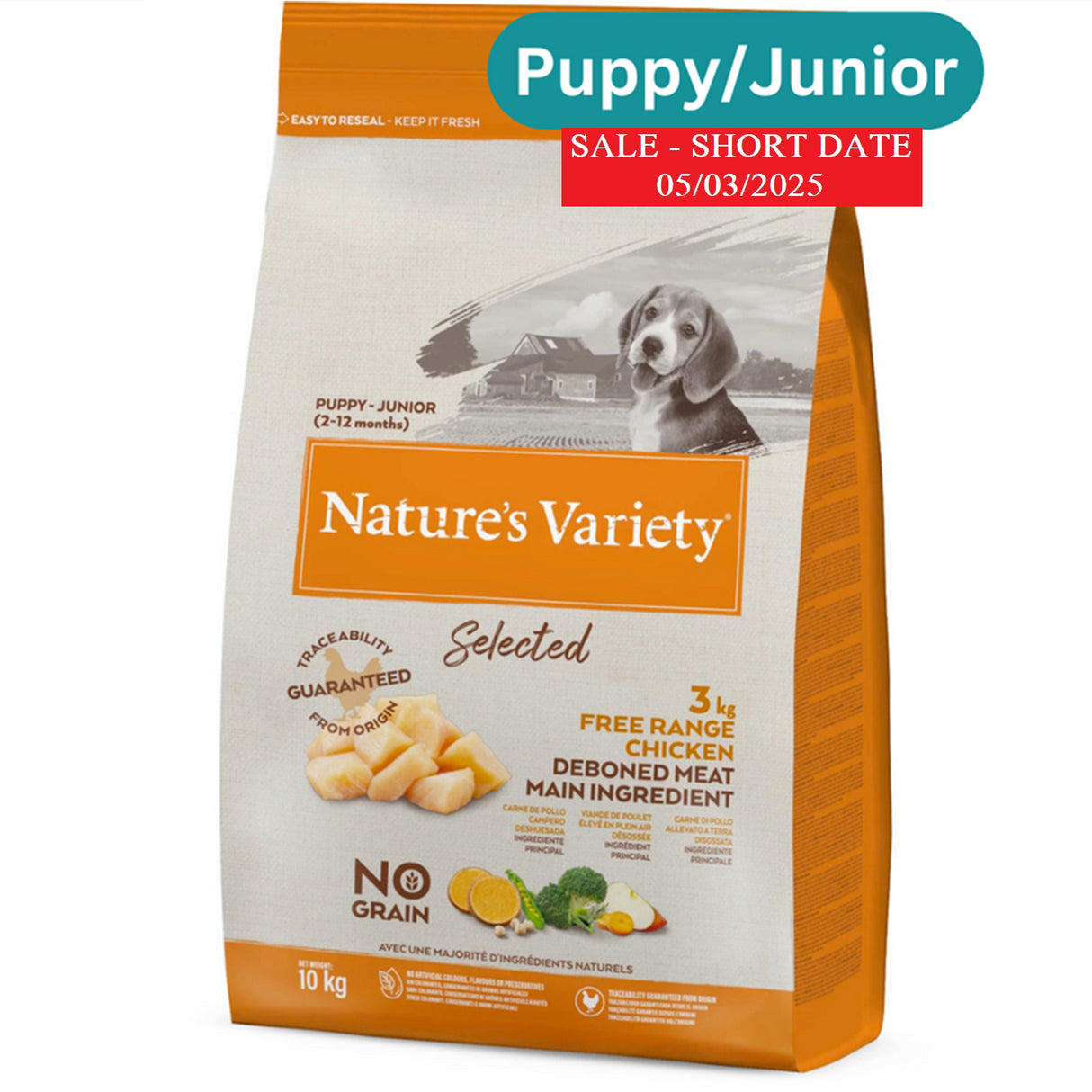 Natures Variety Dog - Selected Junior Free Range Chicken 10kg (Short Date)