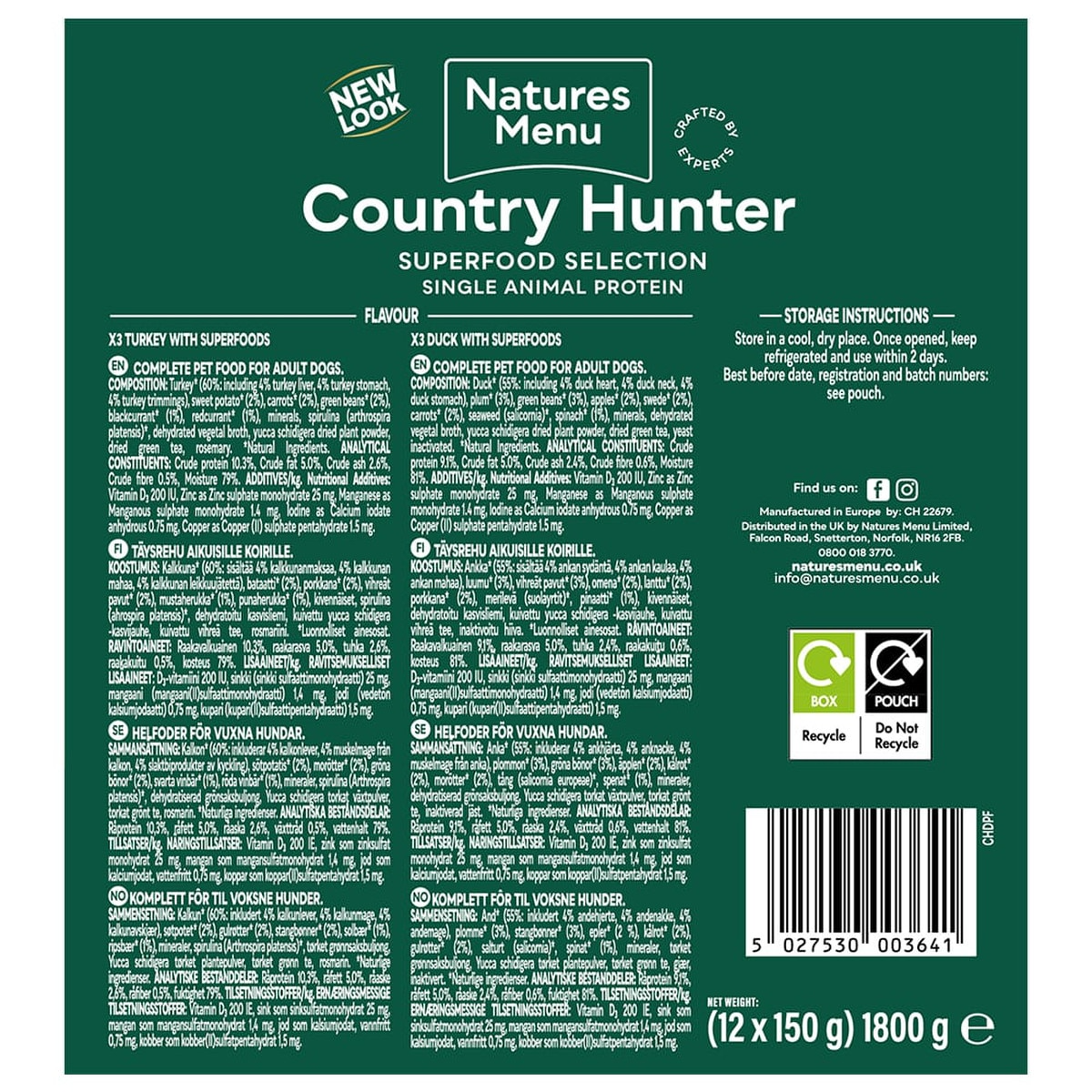 Natures Menu Dog - Country Hunter Superfood Pouch Multipack 12x150g