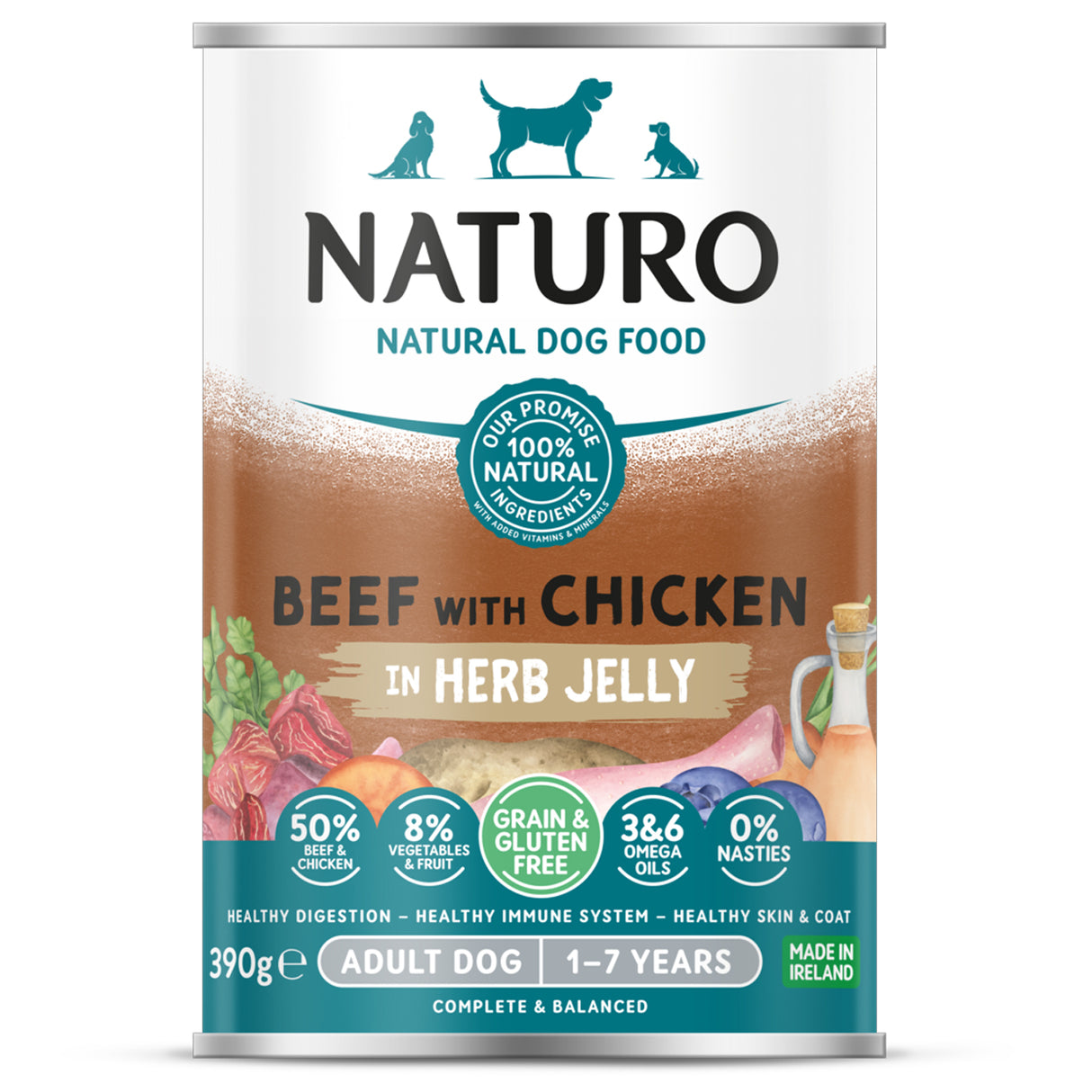 Naturo Dog - Adult Grain & Gluten Free Beef with Chicken in a Herb Jelly 12x390g