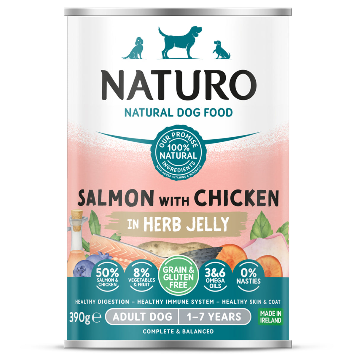 Naturo Dog - Adult Grain & Gluten Free Salmon with Chicken in a Herb Jelly 12x390g