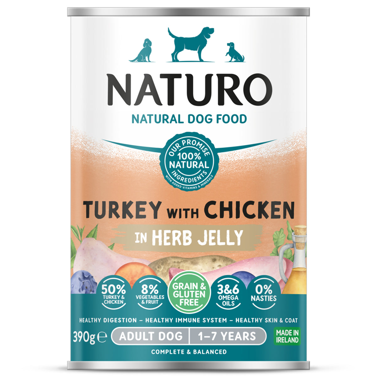 Naturo Dog - Adult Grain & Gluten Free Turkey with Chicken in a Herb Jelly 12x390g