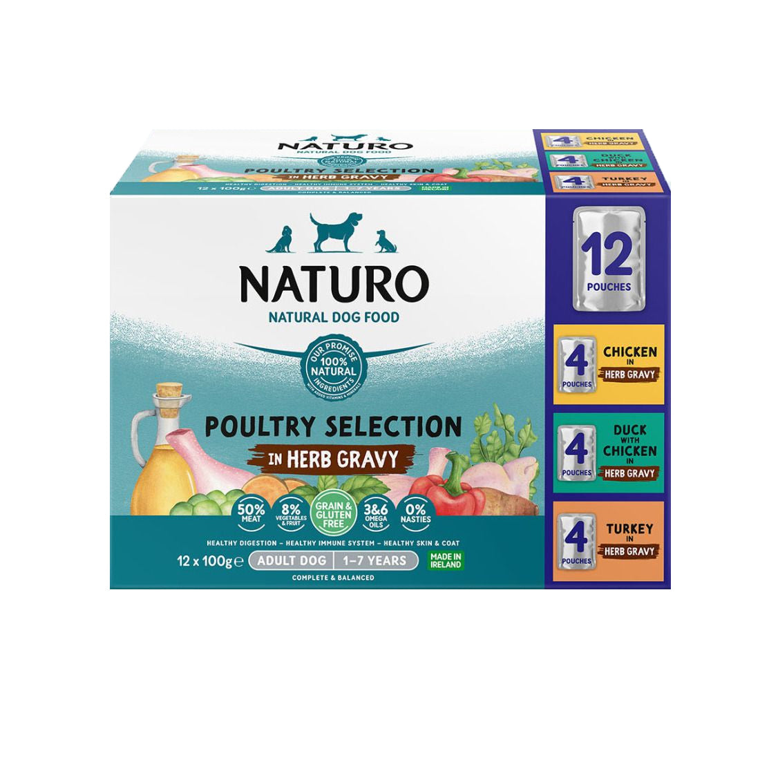 Naturo Dog - Grain & Gluten Free Poultry Selection in Herb Gravy Pouches 12x100g