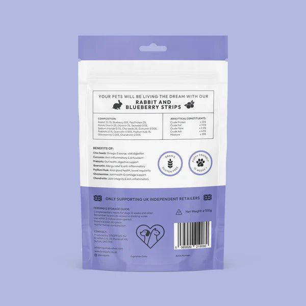 Bros Pets Rabbit & Blueberry Strips 100g