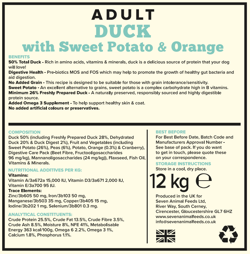 Seven Dog - Adult Duck with Sweet Potato & Orange Grain Free 12kg