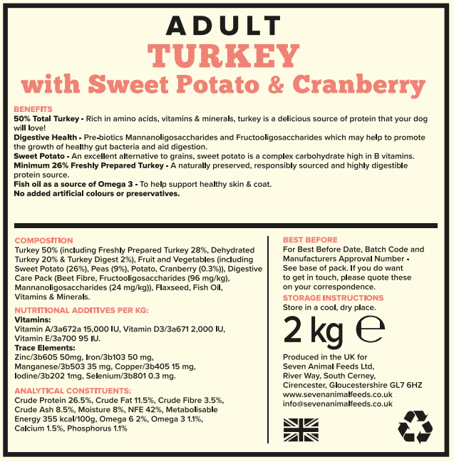 Seven Dog - Adult Turkey with Sweet Potato & Cranberry Grain Free 2kg