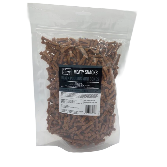 K9 Chew Co Meaty Snacks Training Treats Black Pudding Mini Bones 1kg