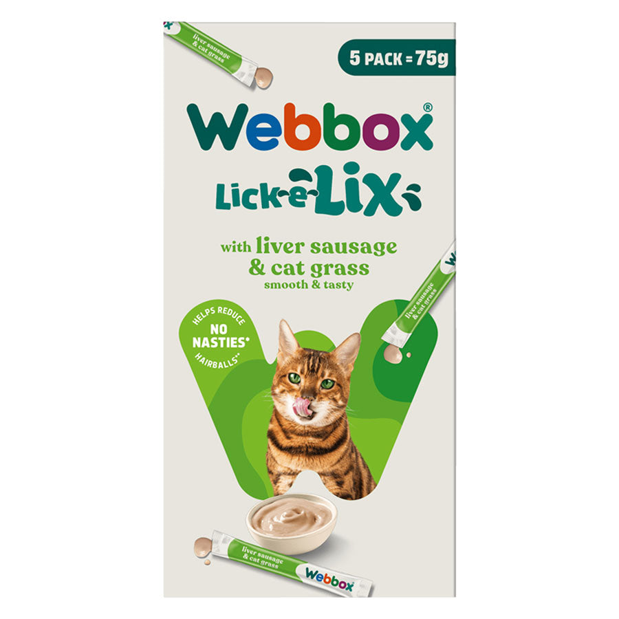 Webbox Lick-e-Lix Yoghurt Cat Treats Liver Sausage & Cat Grass 5pk (75g)