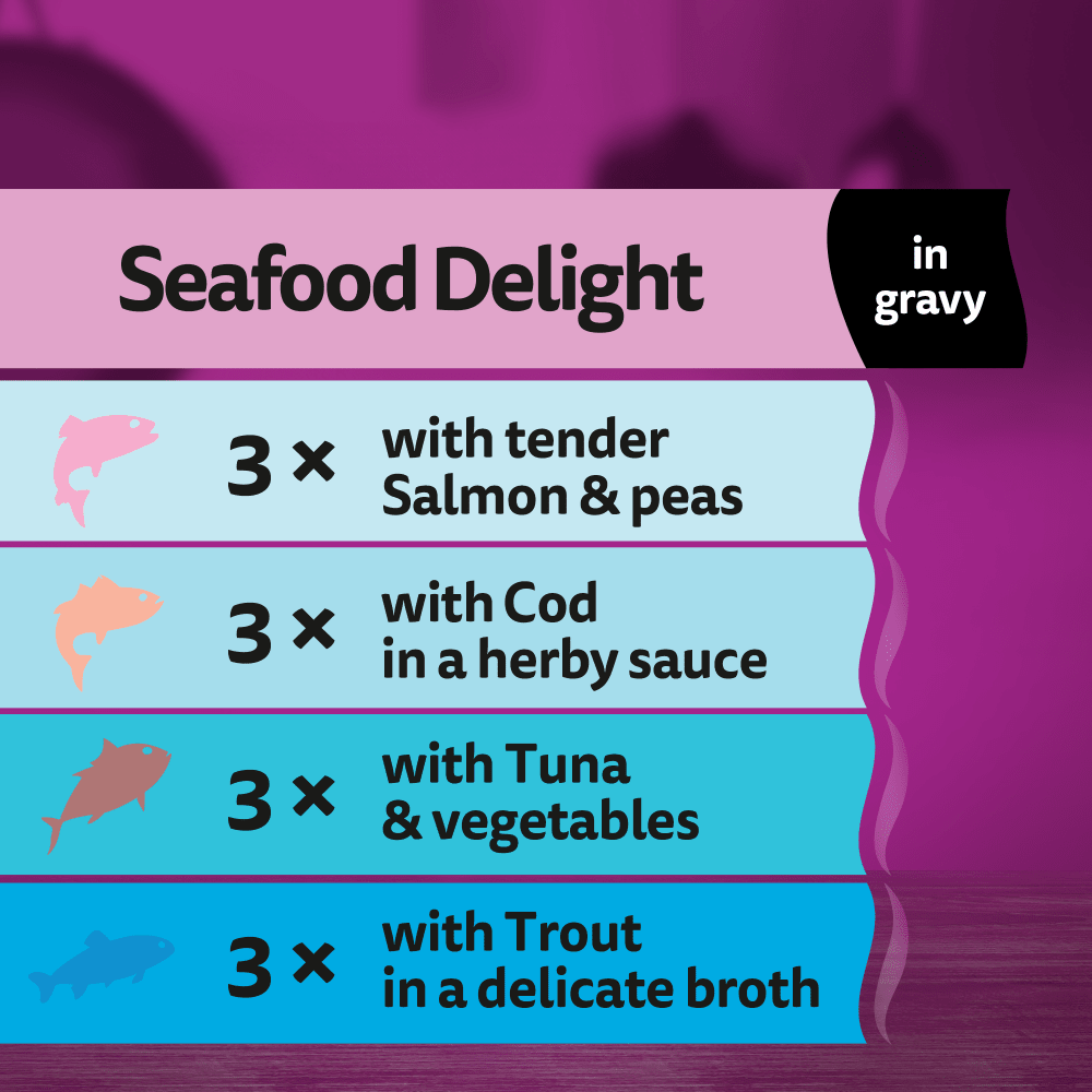 Whiskas 1+ Aromatic Seafood Delight Selection in Gravy Wet Cat Food Pouches 12x85g