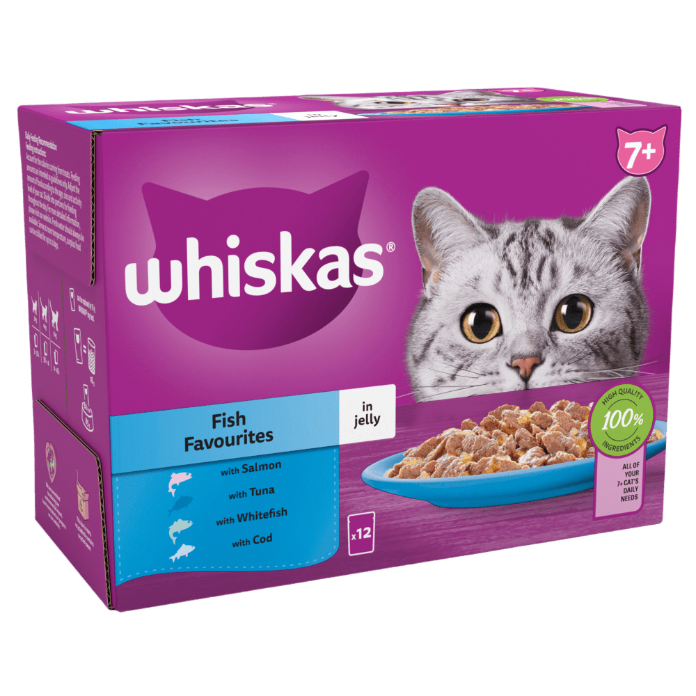 Whiskas 7+ Fish Favourites In Jelly Senior Wet Cat Food Pouches 12x85g