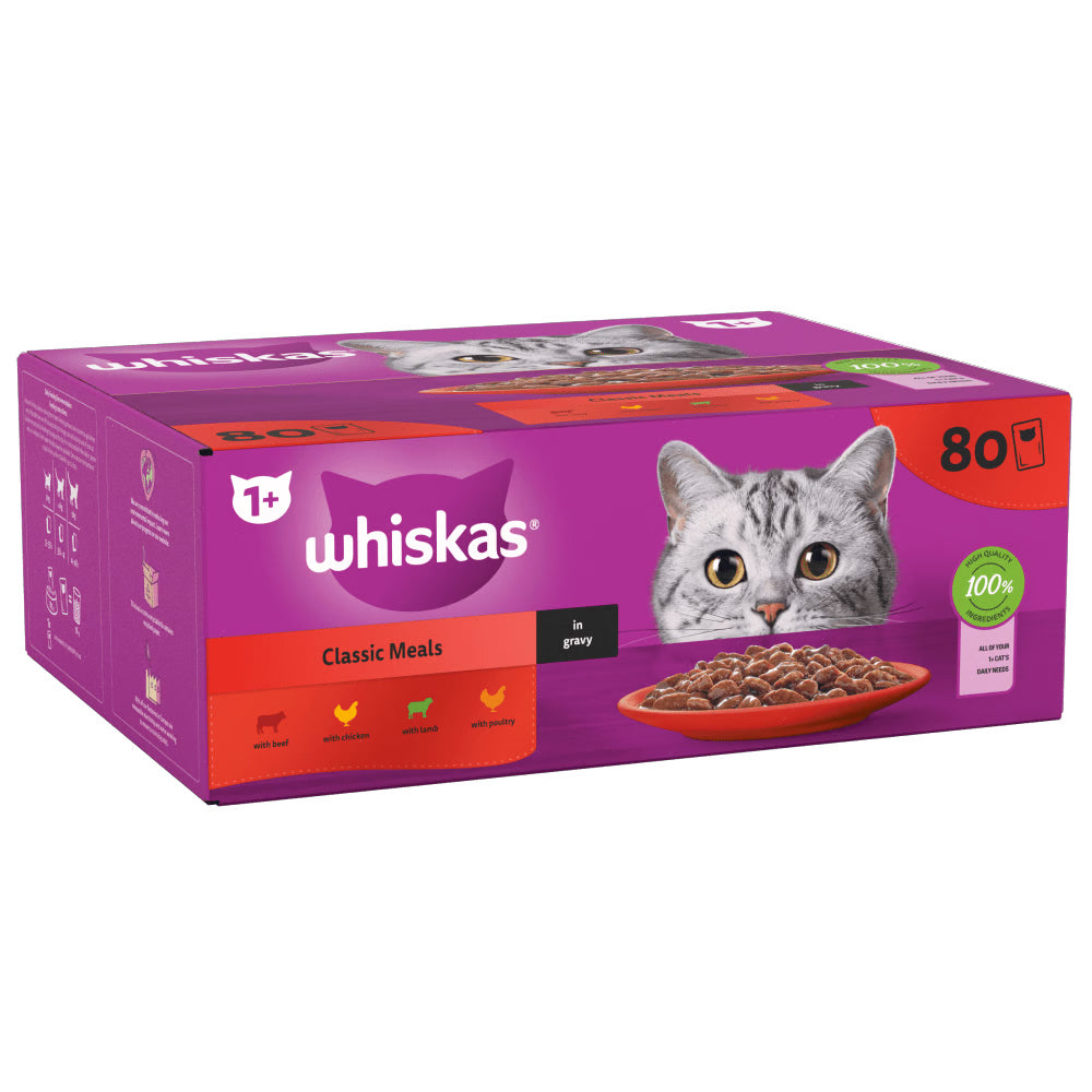 Whiskas Classic Meals in Gravy 1+ Adult Wet Cat Food Pouches 80x85g