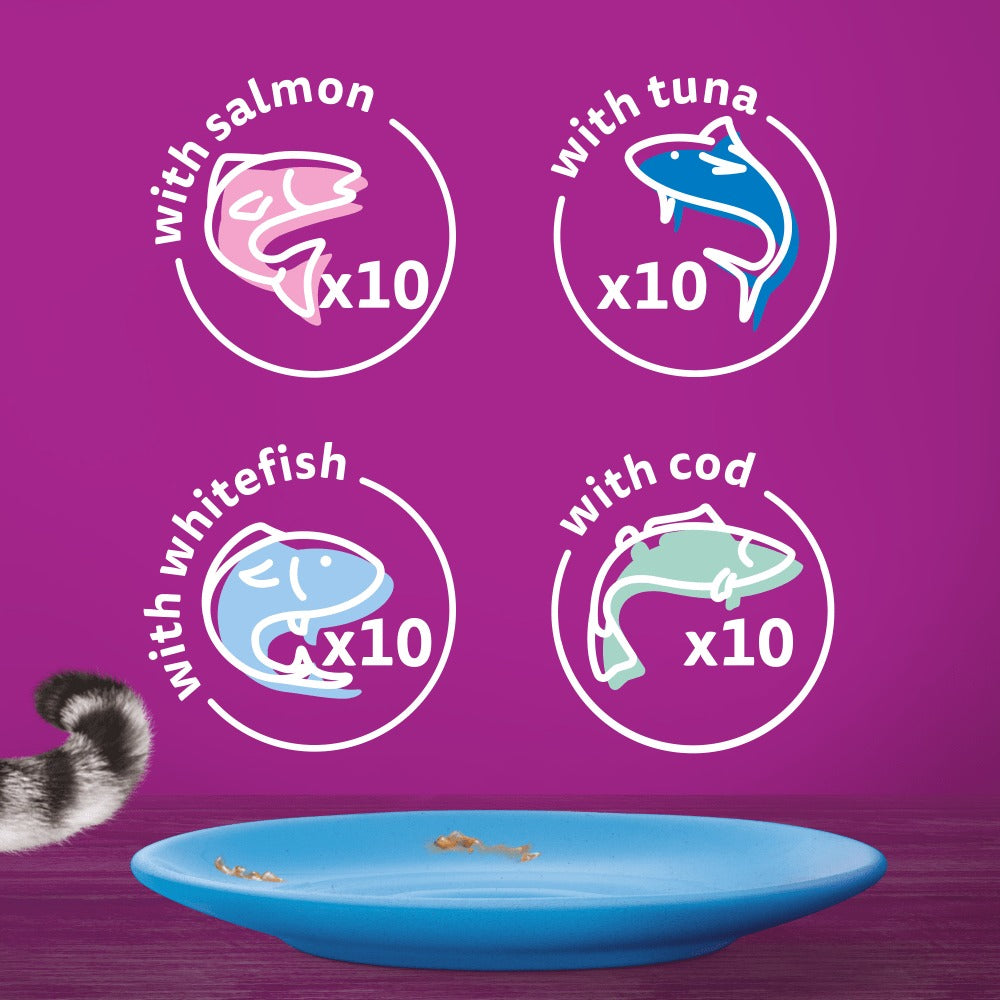 Whiskas Fish Favourites in Jelly 1+ Adult Wet Cat Food Pouches 40x85g