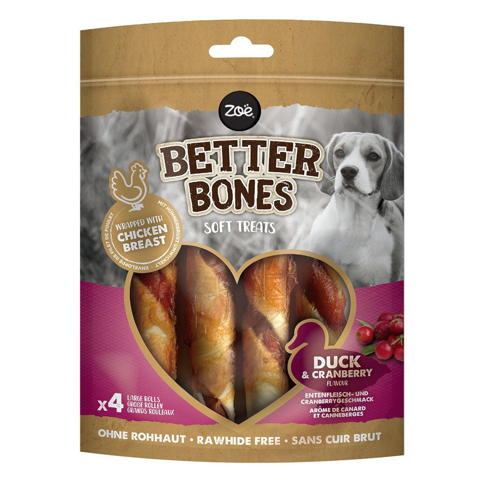 Zoe Better Bones Duck Wrapped Large Rolls 4pk