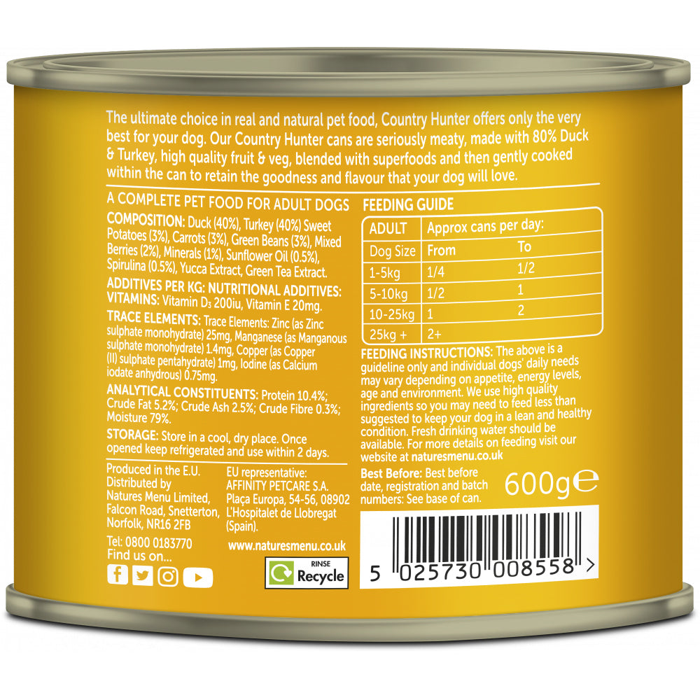 Natures Menu Dog - Country Hunter Cans Duck & Turkey 6x600g